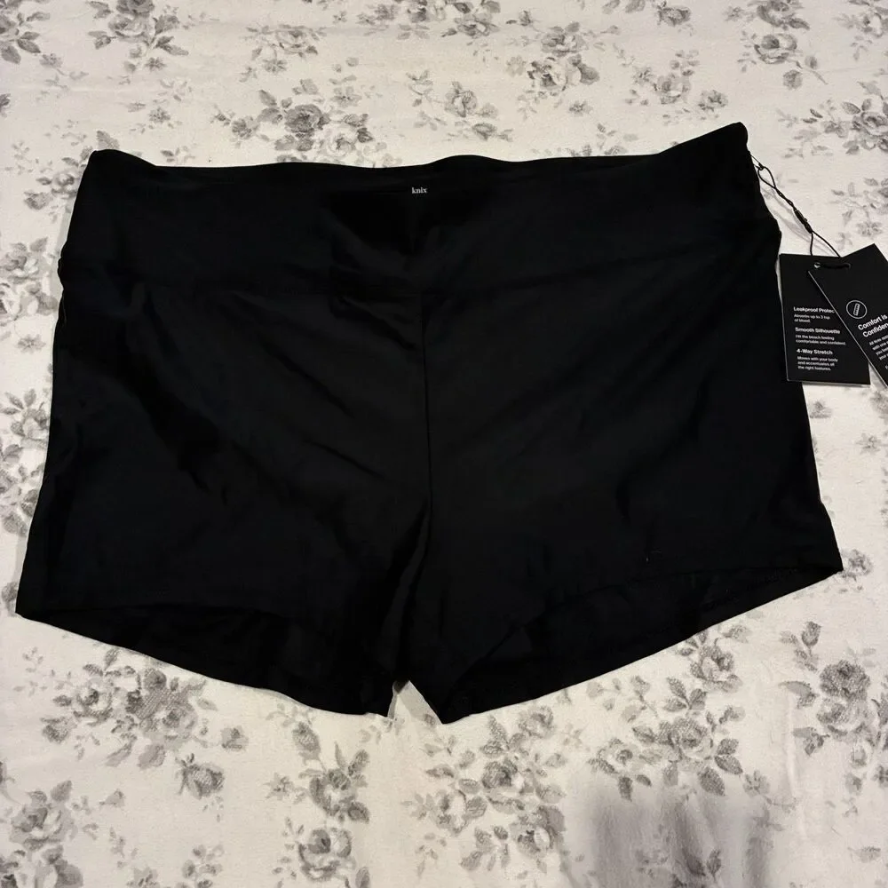 NWT Knix Womens XXL Black High Rise Boy Shorts Swim Bottoms